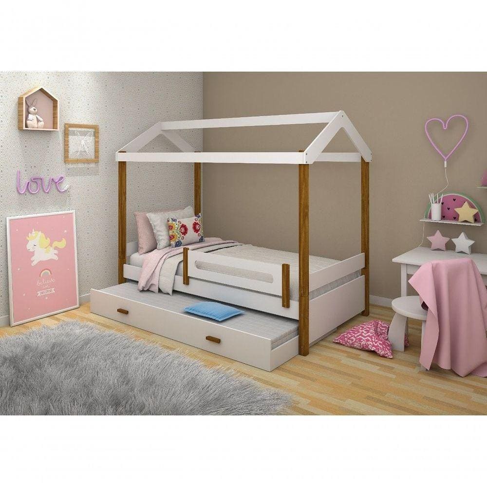 Cama Casa Eliz Branco Mel Solteiro E Cama Auxiliar