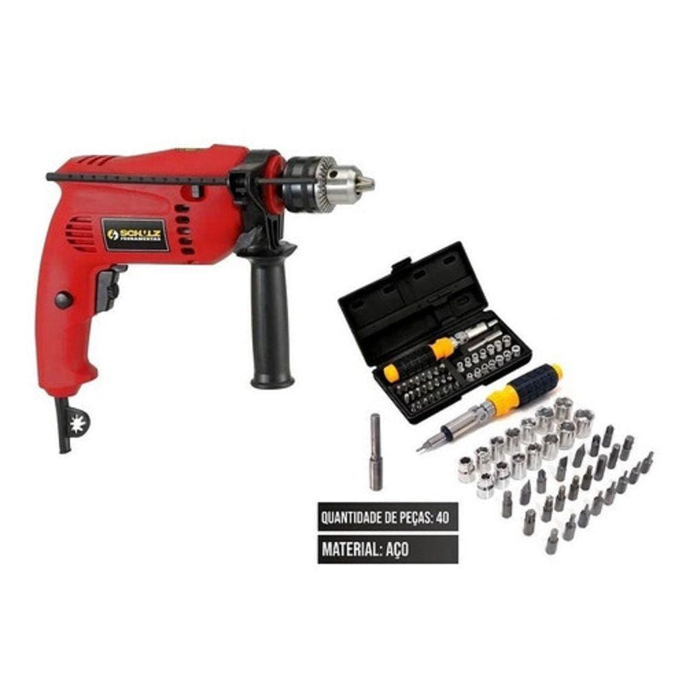 Furadeira impacto parafusadeira 1/2 500w schulz + kit soquet  110v/220v