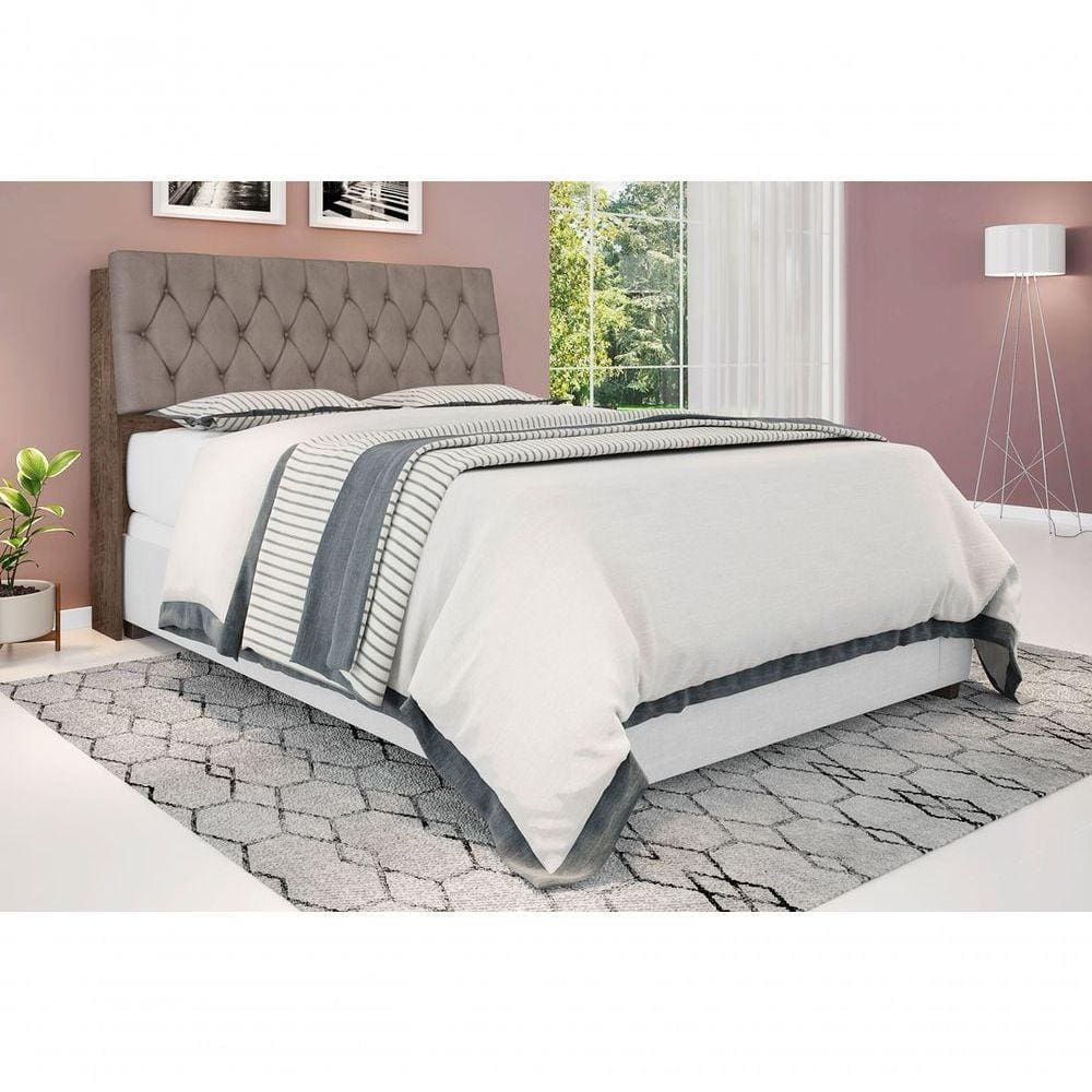 Cabeceira Box Casal Isis Chocolate Com Capitonê Bege Escuro