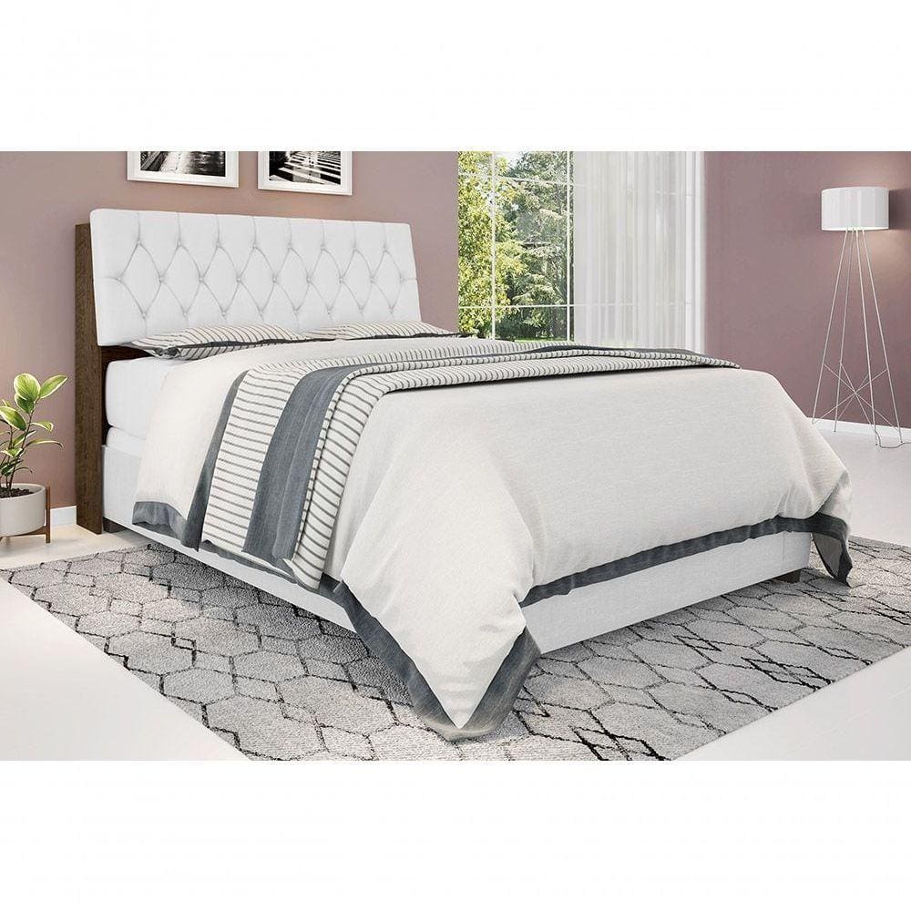 Cabeceira Box Casal 1,38 Isis Malbec Com Capitonê Branco