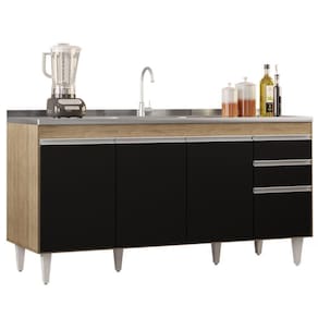 Balcão Gabinete 160cm Sem Tampo 4 Portas 2 Gavetas preto