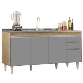 Balcão Gabinete 160cm Sem Tampo 4 Portas 2 Gavetas cinza