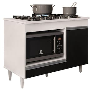 Balcão Multiuso Para Cooktop 4 Bocas Georgia Branco preto