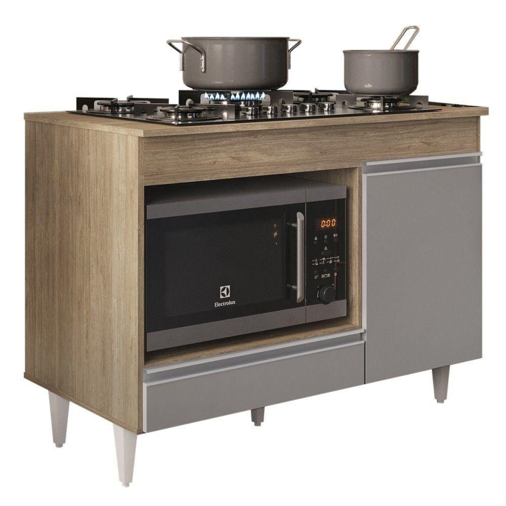 Balcão Multiuso Para Cooktop 4 Bocas Georgia Castanho cinza