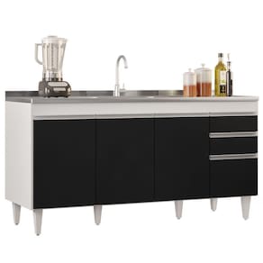 Balcão Gabinete 160cm Sem Tampo 4 Portas 2 Gavetas Branco