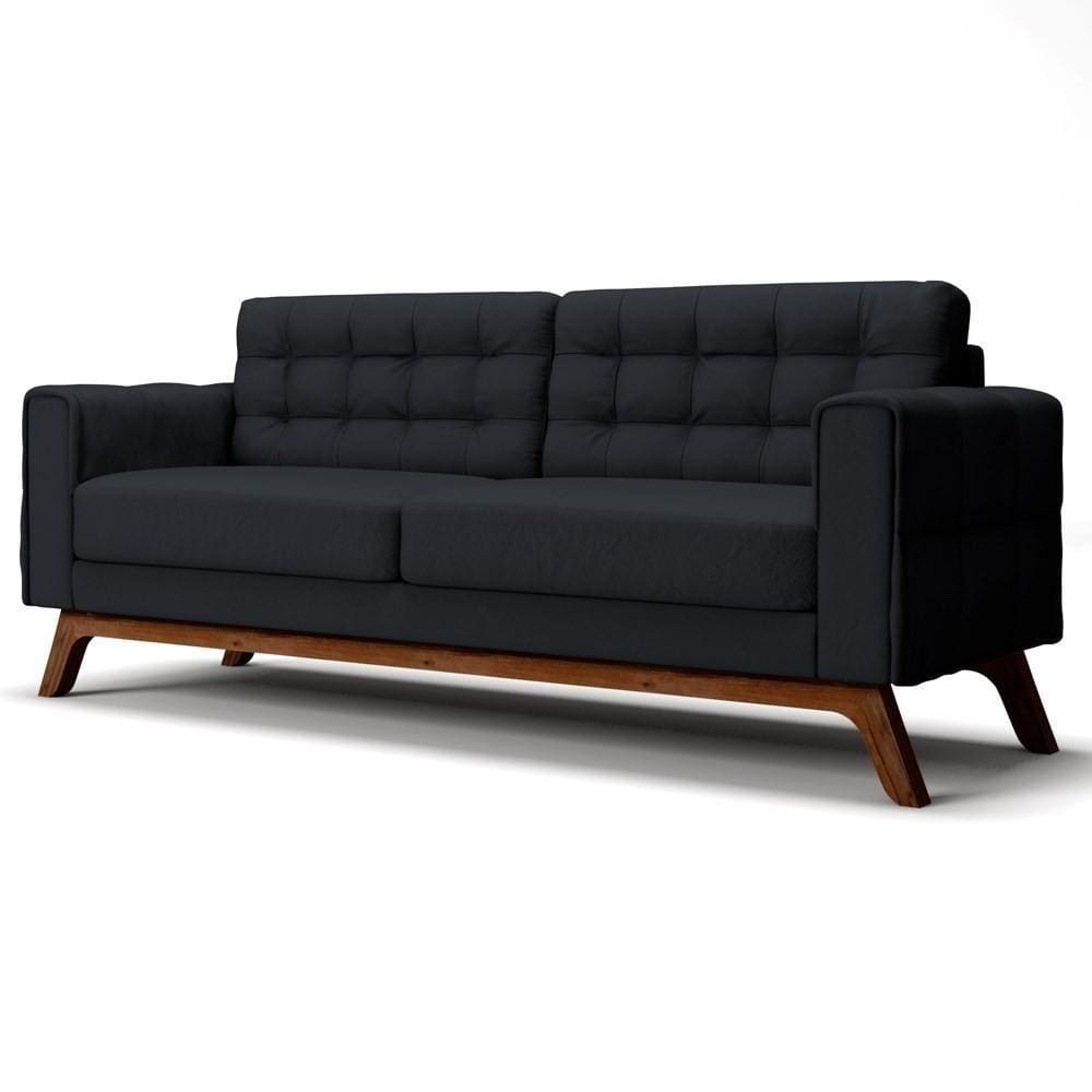 Sofá 210 Cm 3 Lugares Sandero B-300 Veludo Preto - Domi