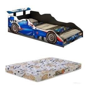 Cama Infantil com Grade de Proteção 100% MDF 49x75x153 cm Carro Drift Azul  - J & A Móveis