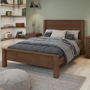 Cama Lopas Quarto Casal 140 cm Athenas Com Cabeceira Marrom Madeira Escuro