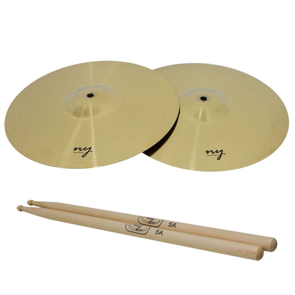 Par de Pratos de Bateria Chimbal 14&quot; + Baqueta 5A Maple New York