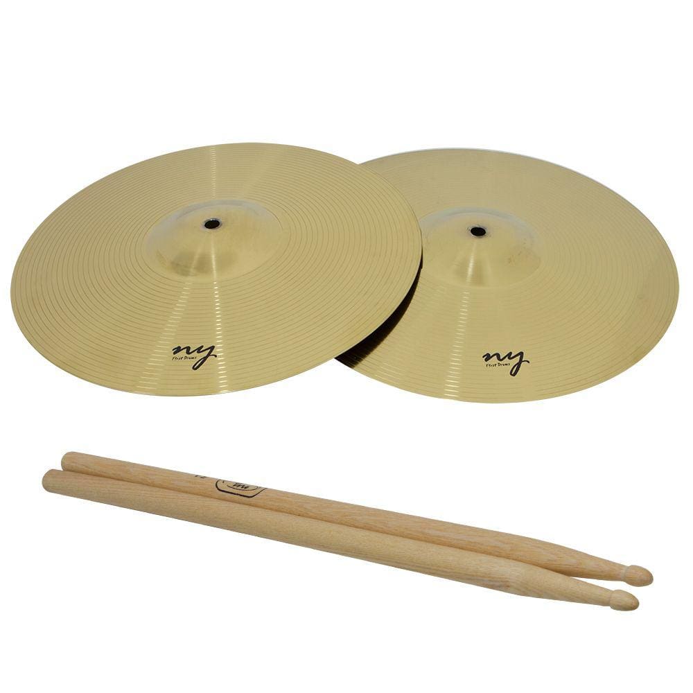 Par de Pratos de Bateria Chimbal 14" + Baqueta 5A Hickory New York