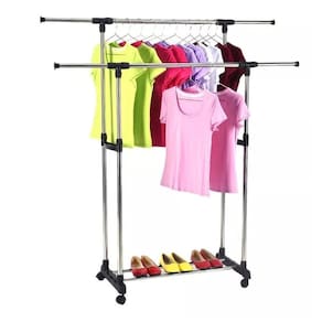 Rack / Arara Para Organizacao De Roupas Com Sapateira Em Aco E Plastico