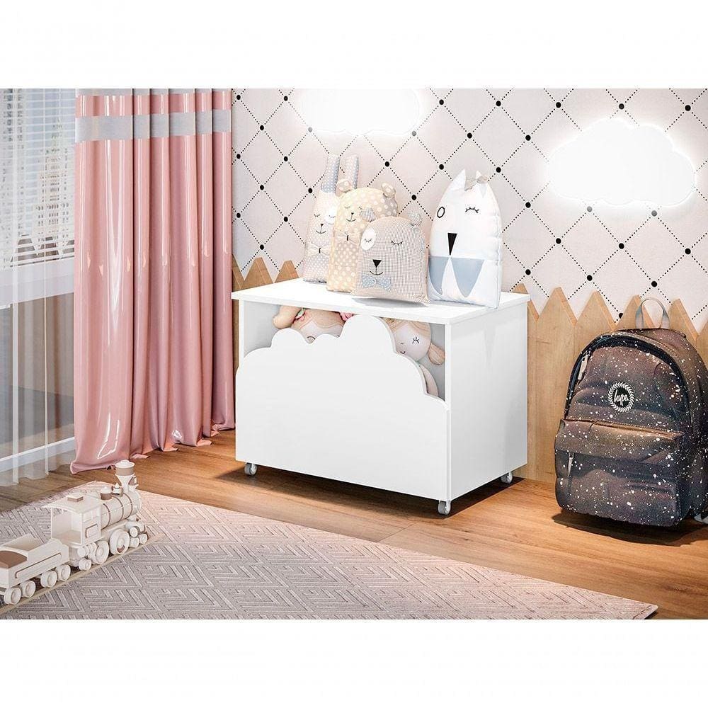 Baú De Brinquedos Nuvem Alegria Branco Com 2 Luminárias