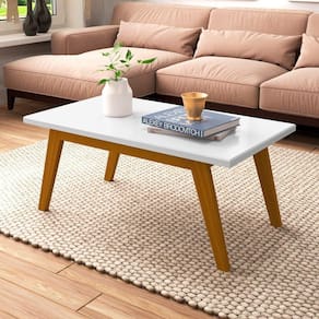 Mesa De Centro Com Pés Em Madeira Prism Branco Acetinado