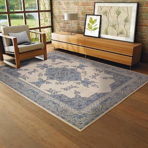 Tapete Sala Tabriz Bege Azul 100X150 Cm Classico Tipo Belga