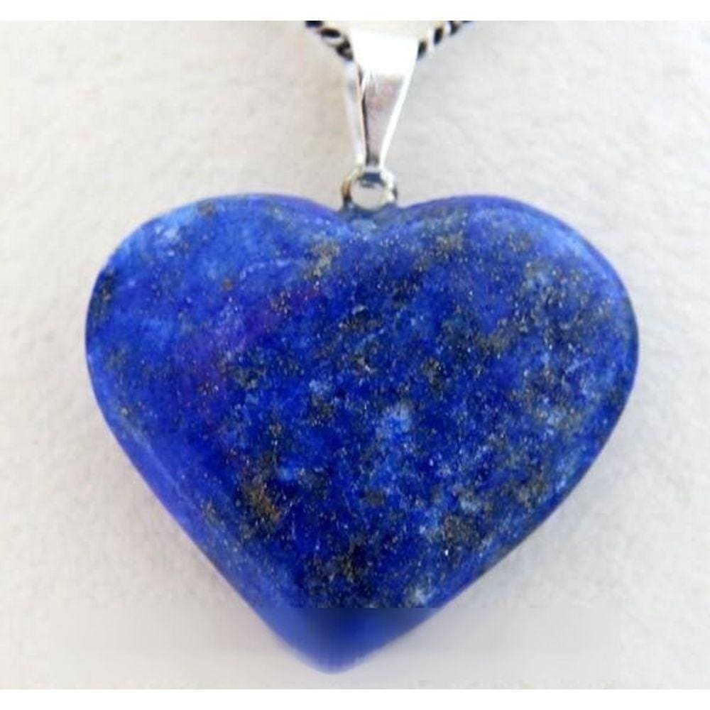 Colar Coração Lapis Lazuli Pedra Natural Castoação Prateado
