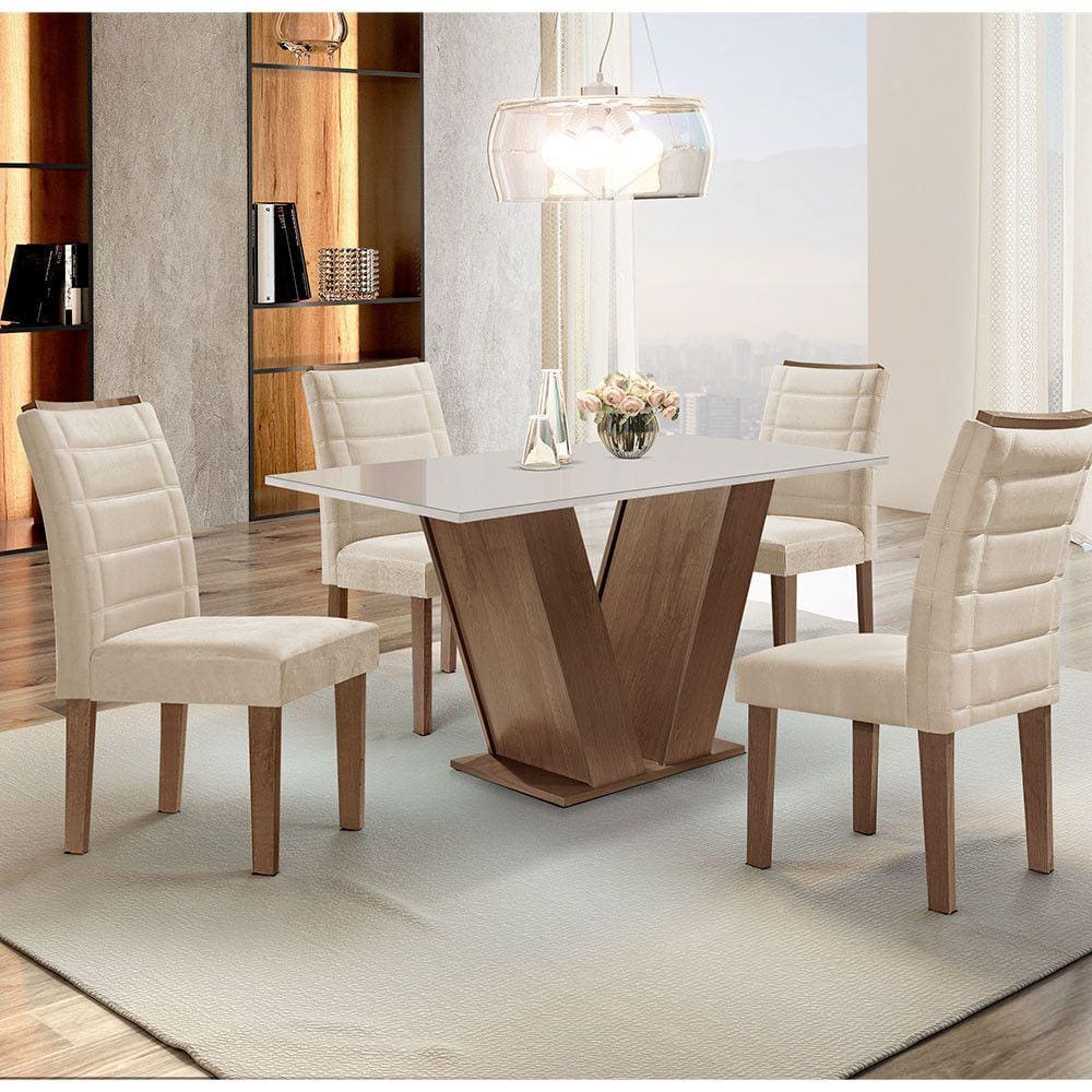 Conjunto Mesa Classic 120x80 com Tampo em Vidro Dakota com 4 Cadeiras Florença Cel Móveis