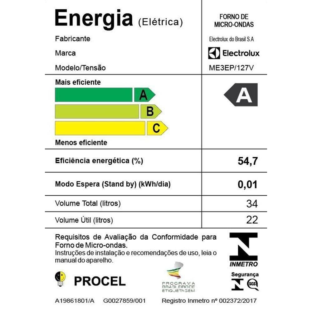 Micro-Ondas De Embutir 34 Litros Electrolux  Me3Ep