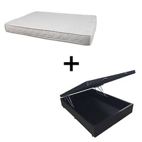 Cama Baú Viúva 128 - Tecido Sintético Preto Com Colchão Roma Bello Box - 100% Espuma D45 Bege 55x128x188