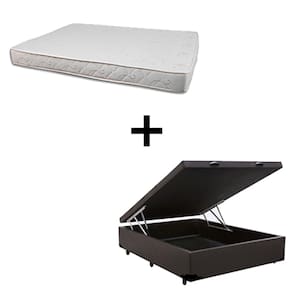 Cama Baú Viúva 128 - Tecido Sintético Marrom Com Colchão Roma Bello Box - 100% Espuma D45 Bege 55x128x188
