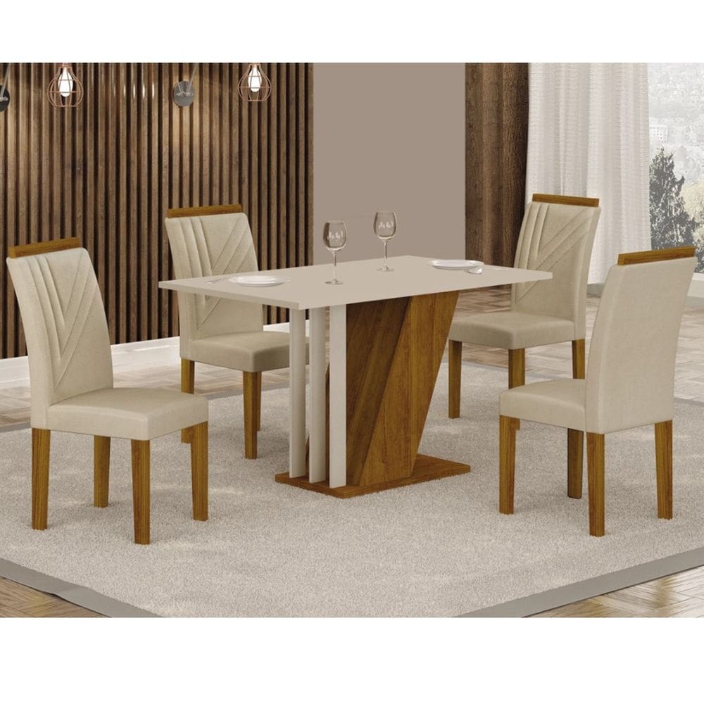 Conjunto Sala de Jantar Mesa Tampo MDF/MDP com 4 Cadeiras Miami Yescasa Freijó Off