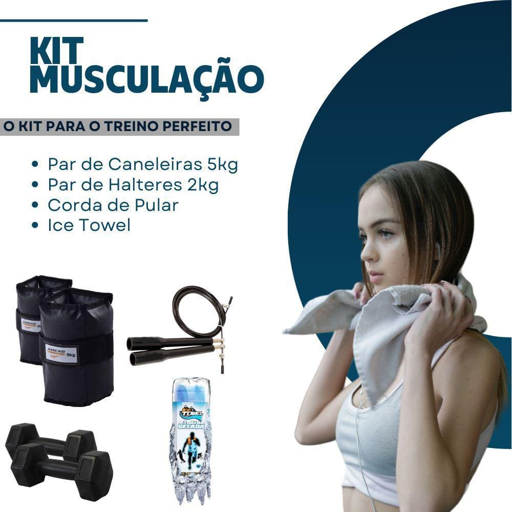Kit Caneleira 5kg Halter 2 Kg Corda Ice Towel Colorido Ahead