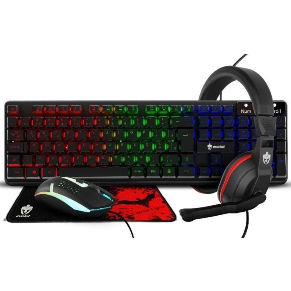 Combo Gamer Starter Teclado+Mouse+Fone+Mousepad Eg54 Evolut