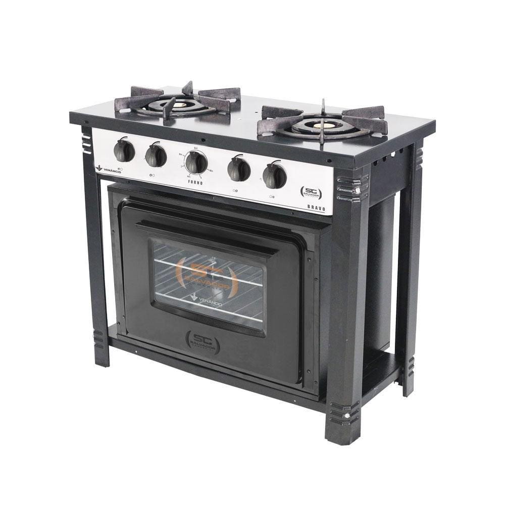 Fogão Industrial Branco com Forno Preto 2 Bocas Duplas Bravo BR2BF - Venâncio
