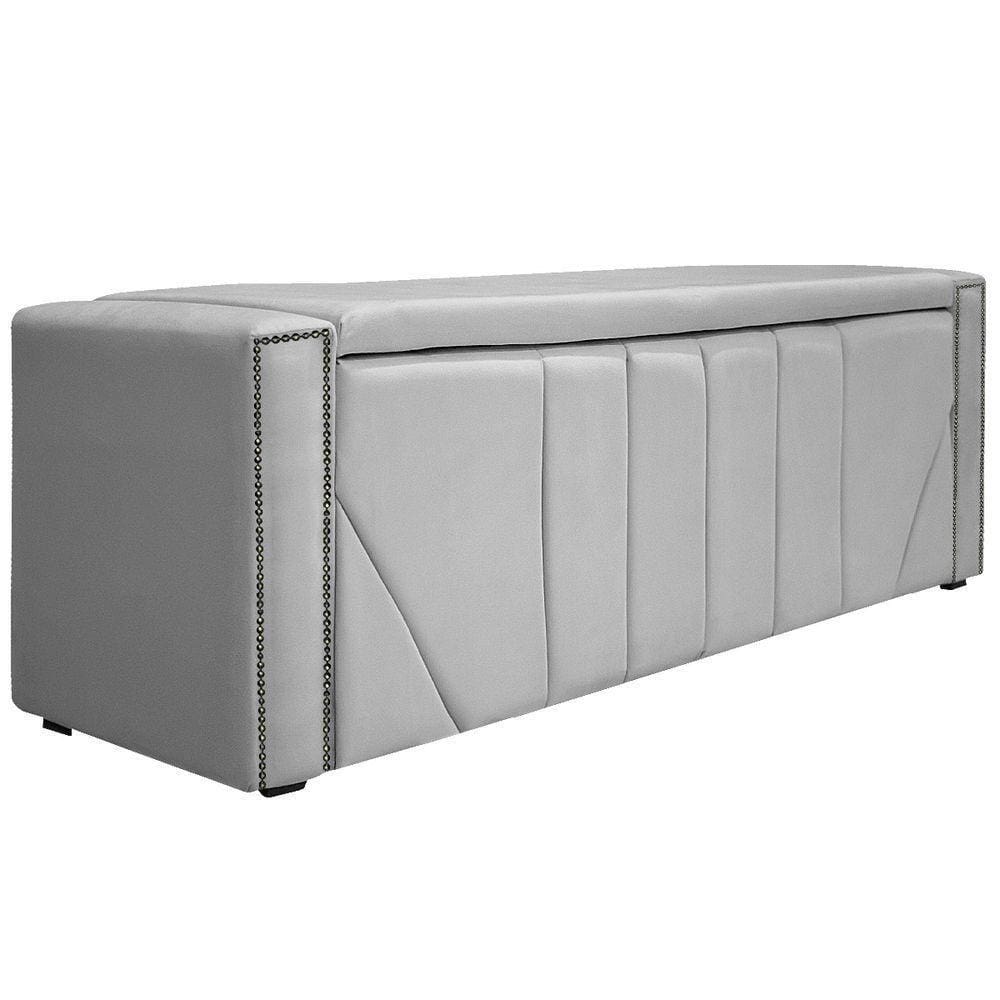 Calçadeira Baú Solteiro P02 90cm Para Cama Box SuedeBranco