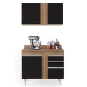 Armário Aéreo 100Cm Luziania Castanho/Preto