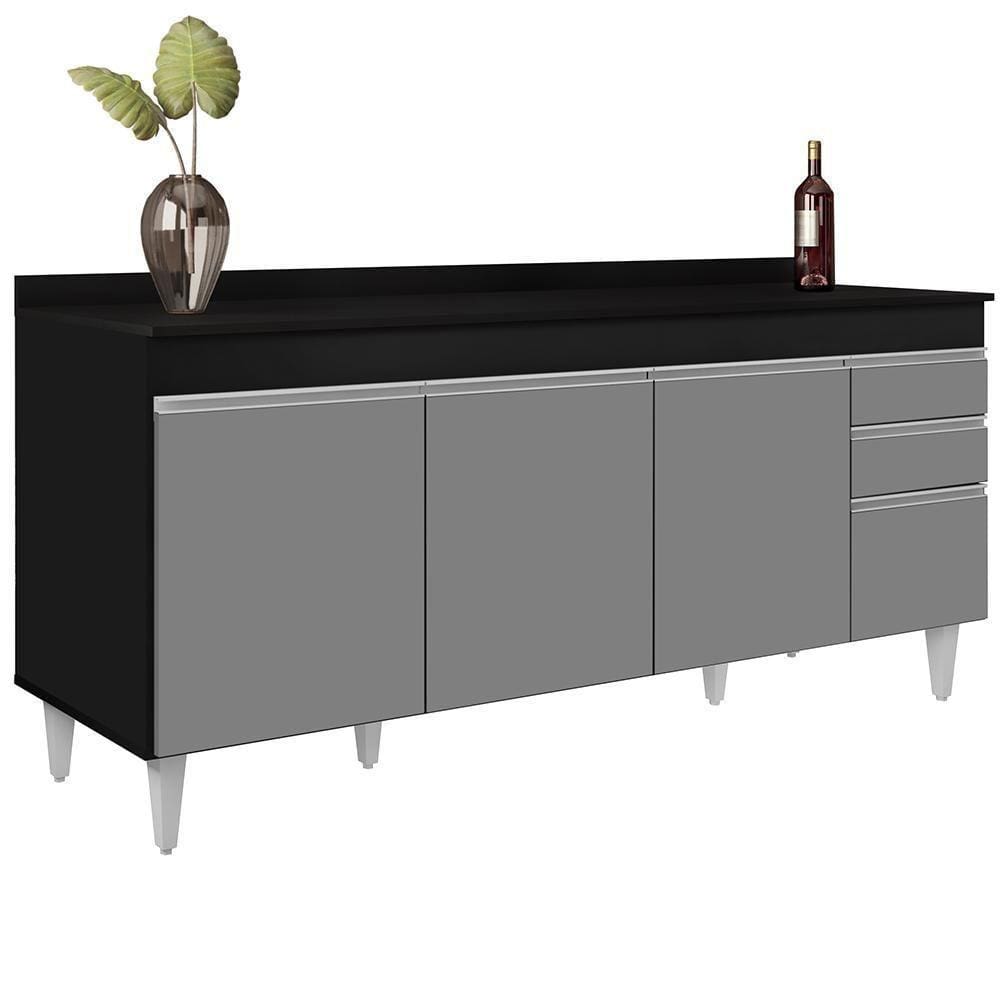 Balcão Gabinete 180Cm Com Tampo Dallas Preto/Cinza - Lumil