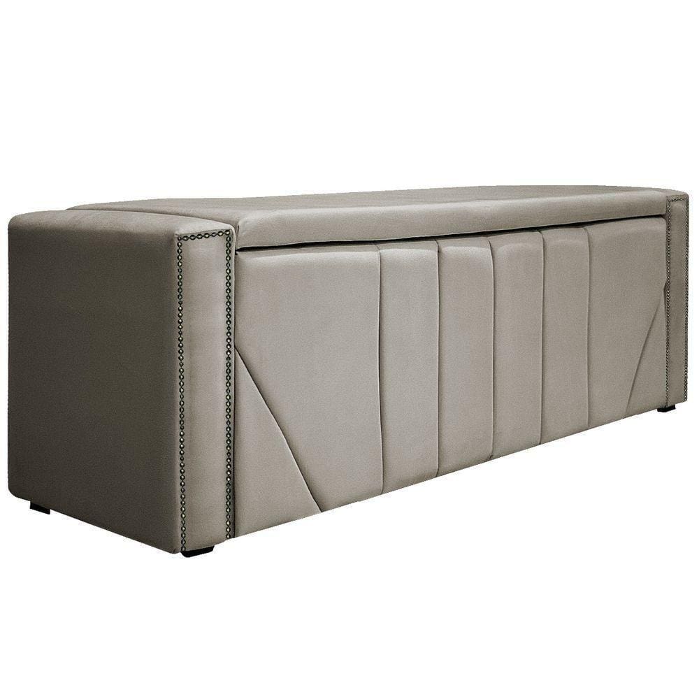 Calçadeira Baú Queen P02 160cm Para Cama Box LinhoBege