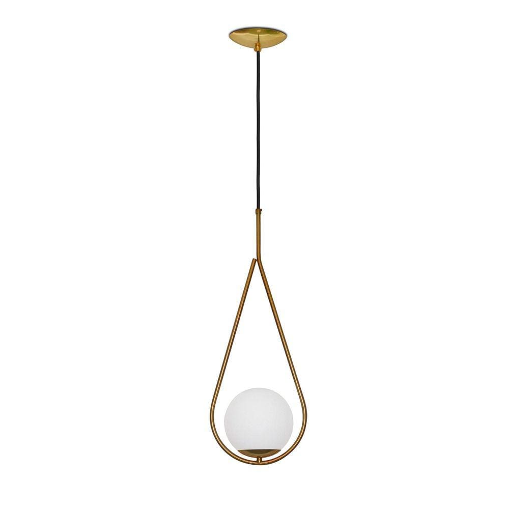 Luminária Pendente Gota Metal E Vidro Dourado Fosco