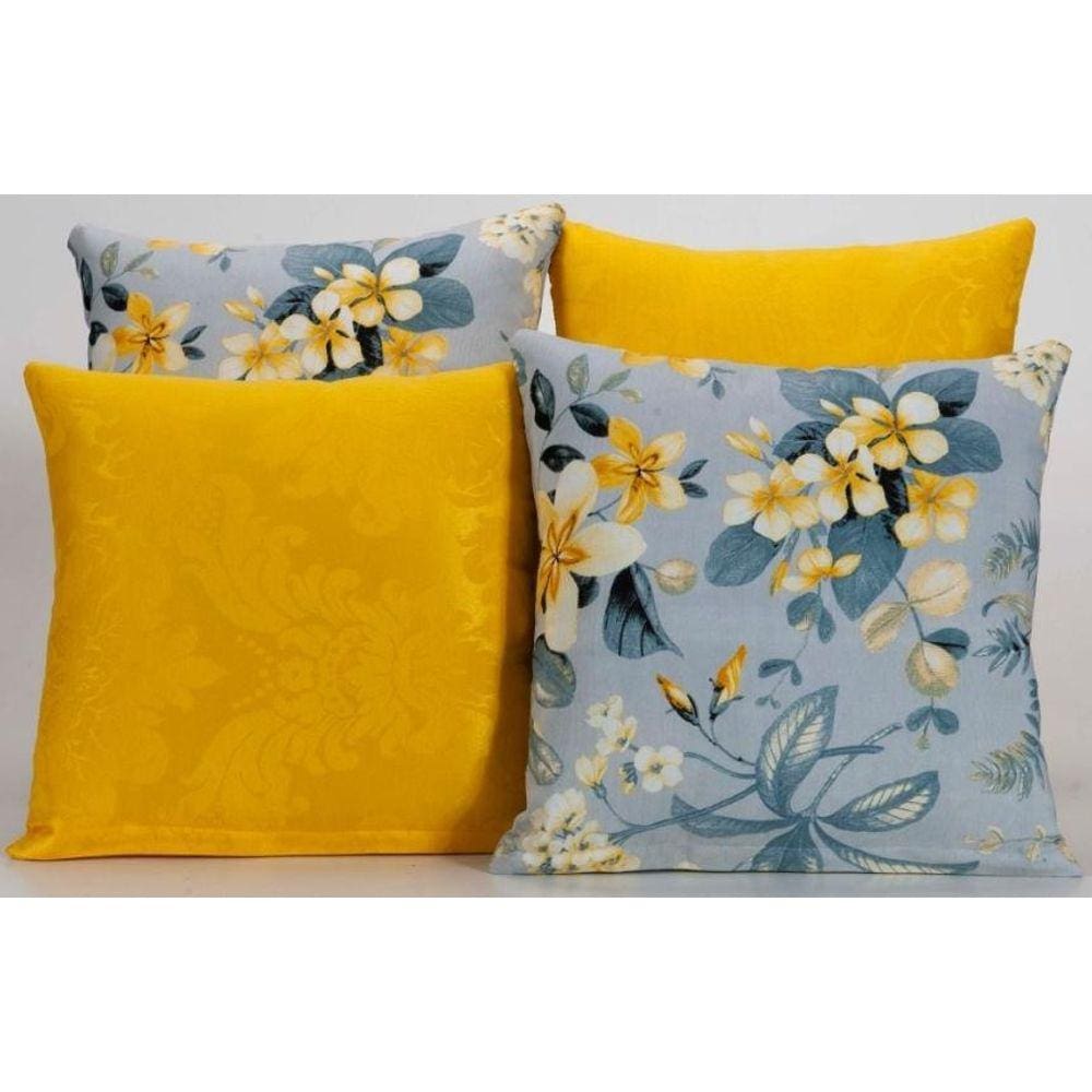 Kit 4 Almofadas Para Sofá Estampa Amarelo Com Azul