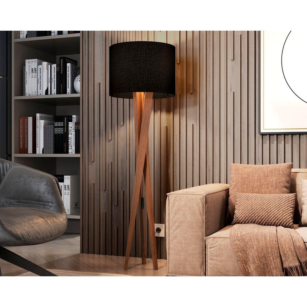 Luminária De Chão Classic Moderna Com Pés De Madeira