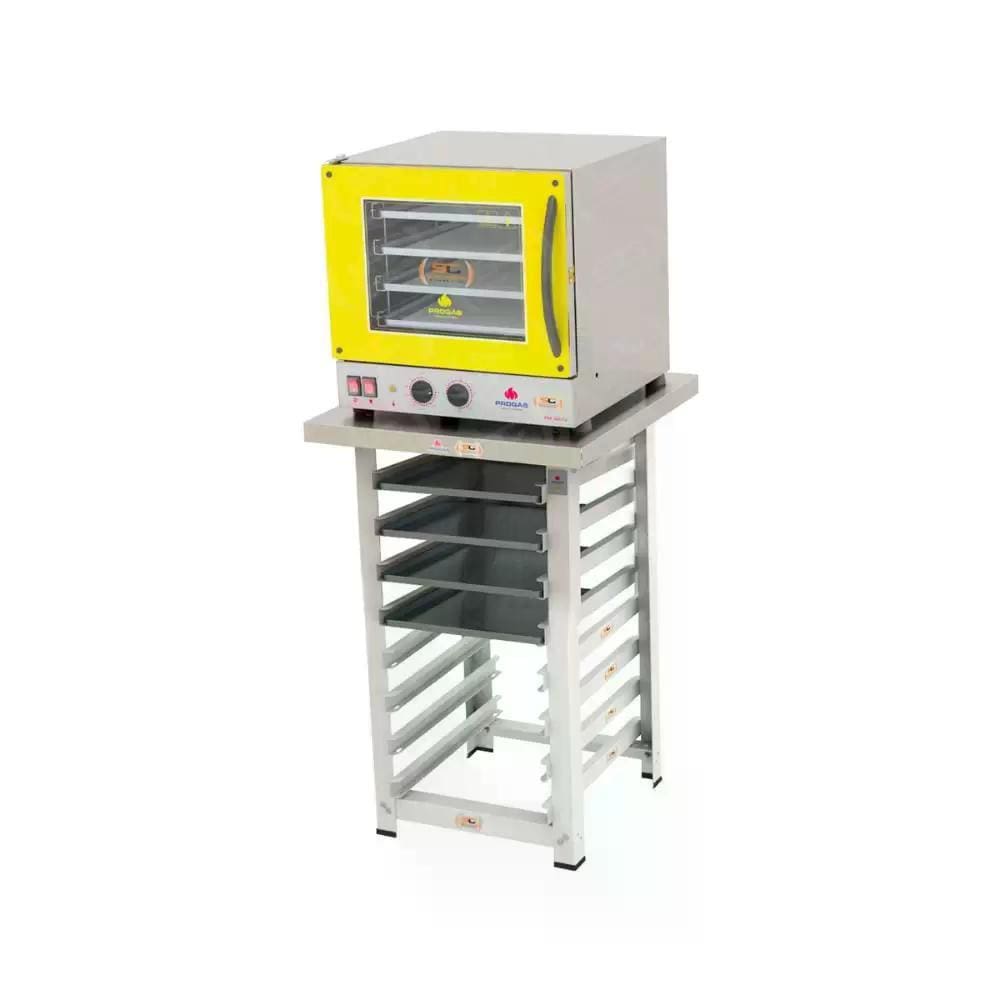 Kit - Forno Turbo Elétrico Fast Oven PRP-004 220V Amarelo + Bancada MES-004  + 4 Assadeiras - Progás
