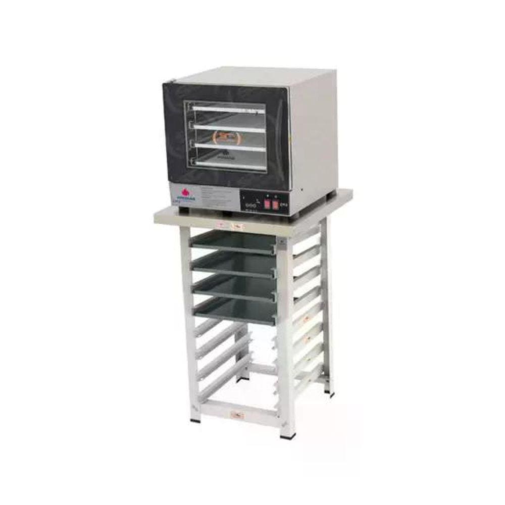Kit - Forno Turbo Elétrico Fast Oven PRP-004 Plus 220V Preto + Bancada MES-004  + 4 Assadeiras - Progás