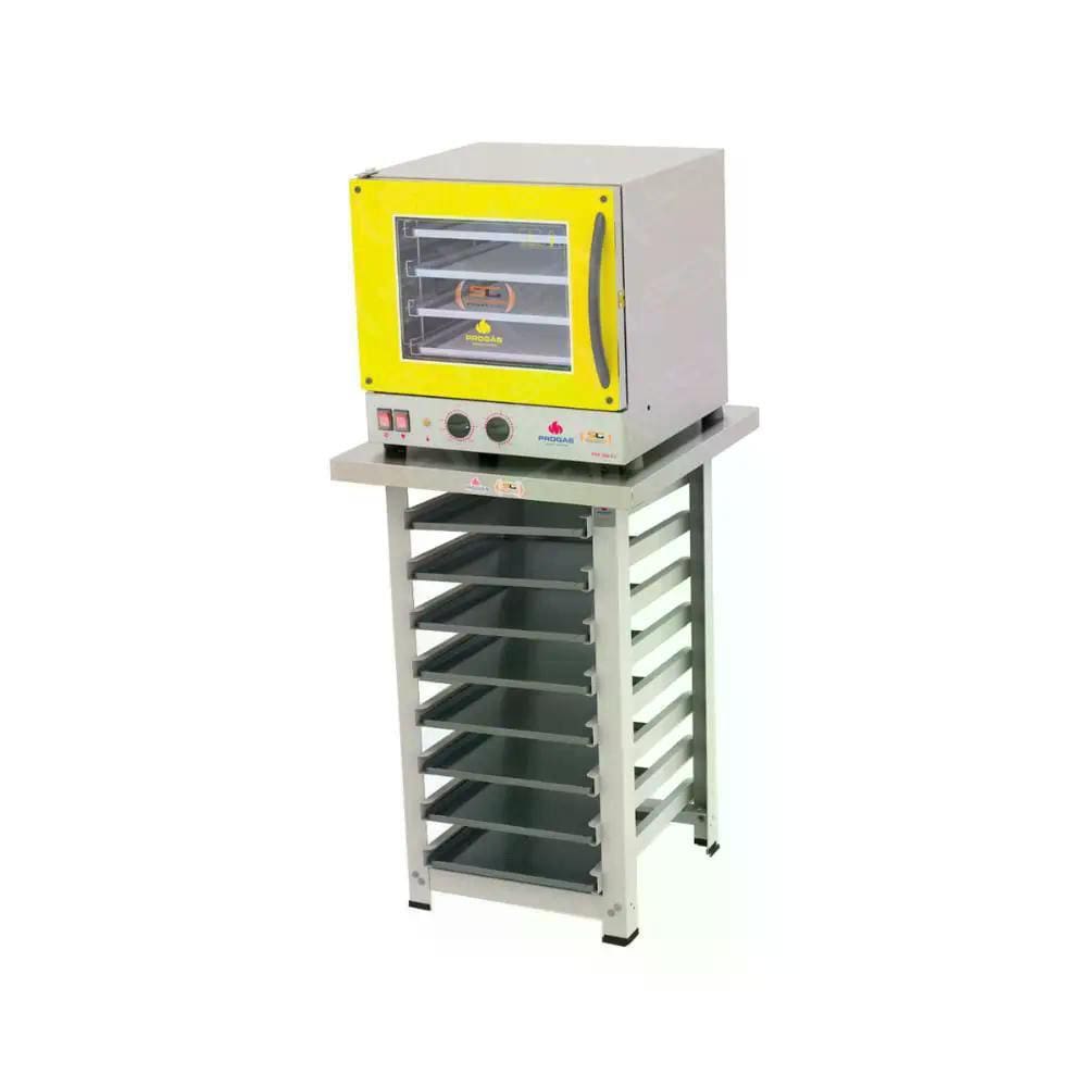Kit - Forno Turbo Elétrico Fast Oven PRP-004 127v Amarelo + Bancada MES-004  + 8 Assadeiras - Progás