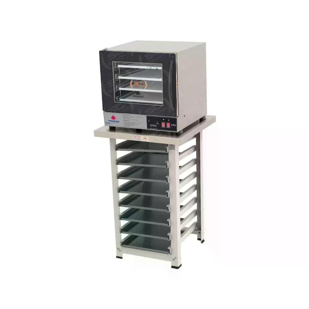 Kit - Forno Turbo Elétrico Fast Oven PRP-004 Plus 127V Preto + Bancada MES-004  + 8 Assadeiras - Progás