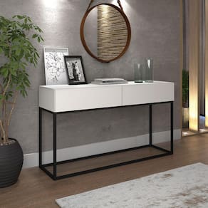 Aparador Para Quarto 2 Gavetas  Pés Estilo Industrial Eros Branco com Preto