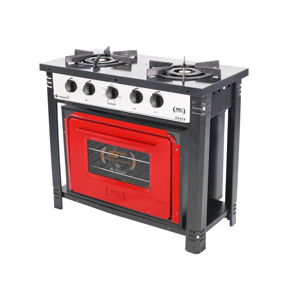 Fogão Industrial Branco com Forno Vermelho 2 Bocas Duplas Bravo BR2BF - Venâncio