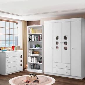 Quarto Infantil Duda Com Guarda Roupa 4 Portas, Cômoda