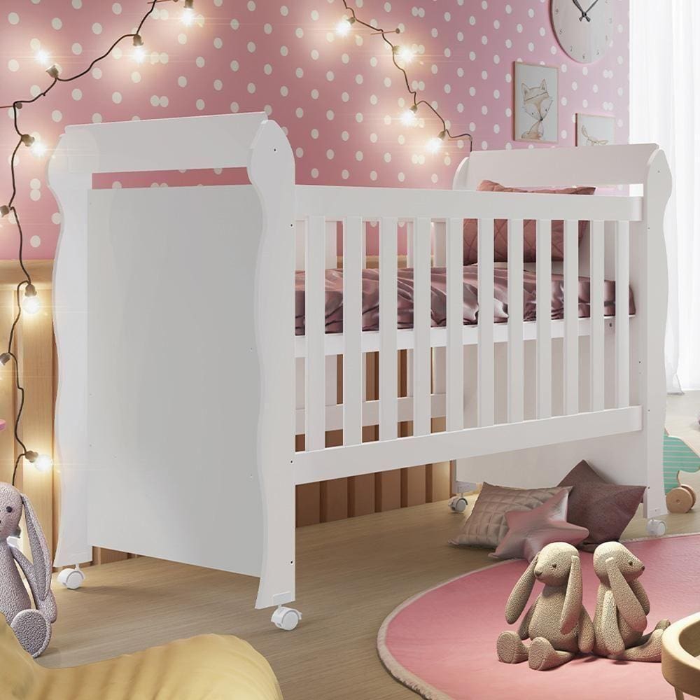Berço Cama Infantil Americano C/Rodízios Branco Carolina