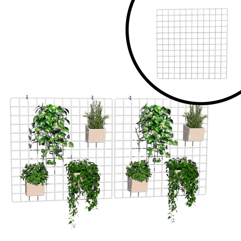 Tela Aramada para Jardim Vertical Horta Suspensa Floreira 60x60cm Branco Kit 2 Peças