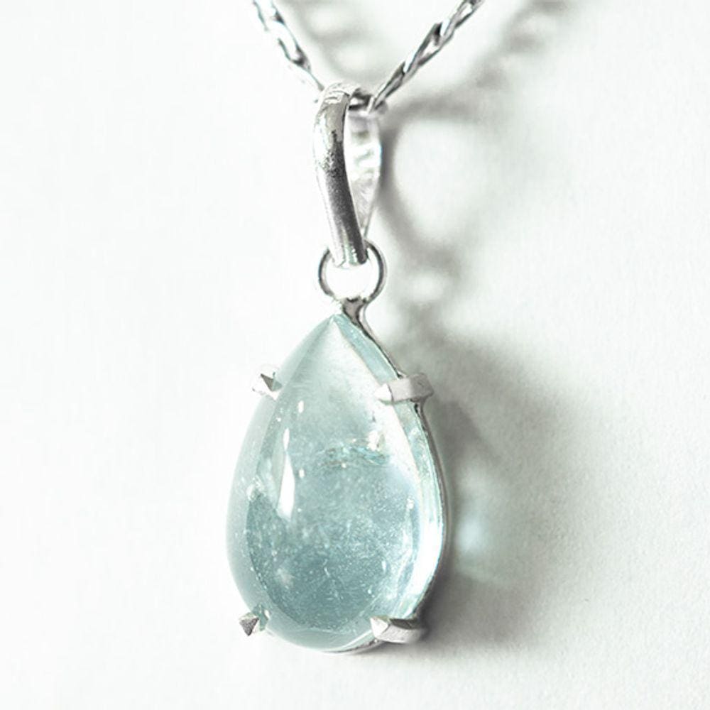 Colar Prata 950 Pingente Topazio Azul Gota Natural na Garra