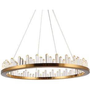 Pendente Anel Dourado com Cristais 80cm Led 80W Bivolt