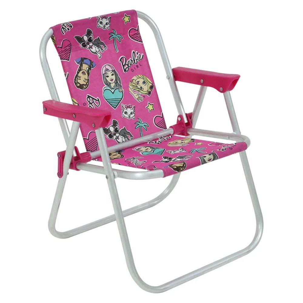 Cadeira de Praia Piscina Infantil em Alumínio Barbie Rosa Bel Fix Ref.025210