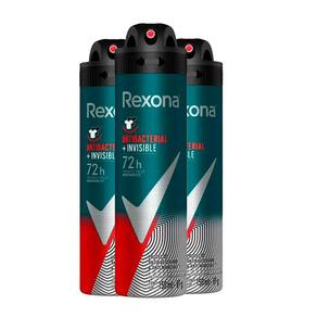 Kit Desodorante Aerosol Rexona Antibacterial+Invisible Men 150ml - 3 Unidades