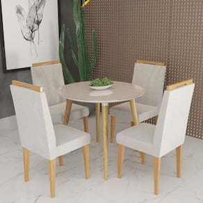 Conjunto De Mesa Redonda 4 Cadeiras Onix Off White bege Claro