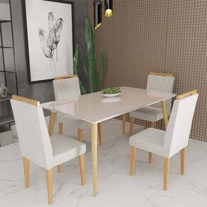 Conjunto De Mesa 160x90 4 Cadeiras Onix Off White bege Claro