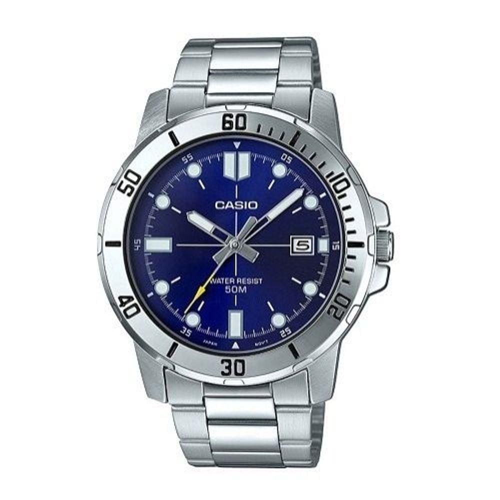 Relógio Casio Masculino Collection Prata Com Azul Mtp-Vd01d-2Evudf